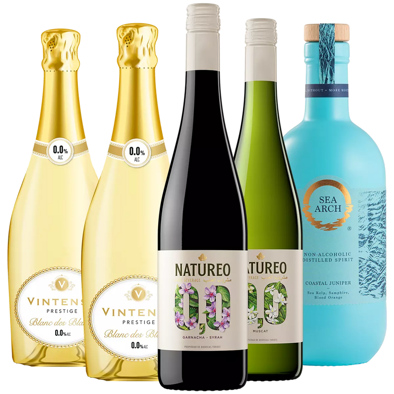Alcohol Free Wines and Sea Arch Coastal Juniper Taster Bundle, Mixed Case 5x70cl/75cl